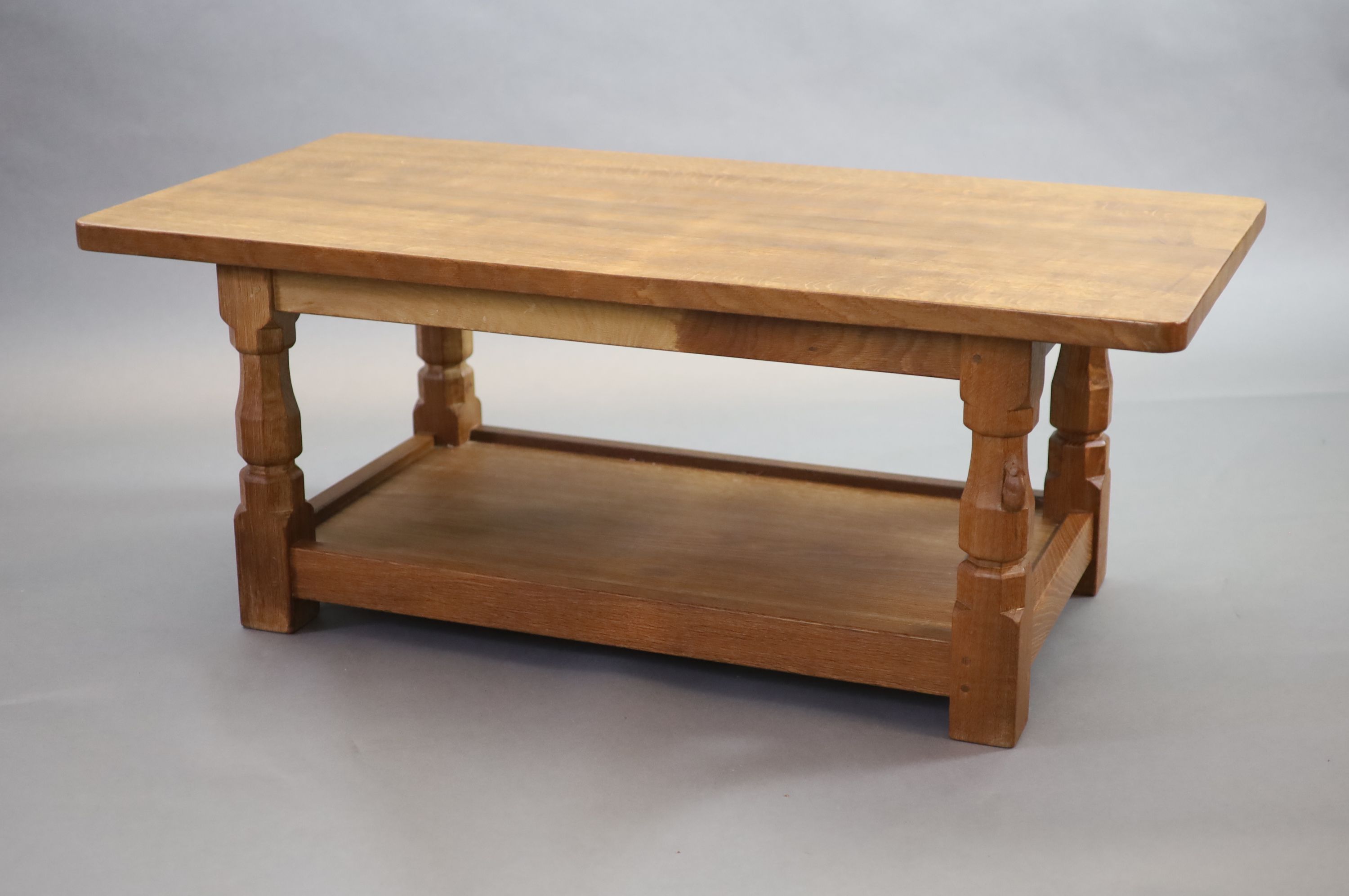 A Thompson of Kilburn Mouseman oak 'refectory' coffee table, W.122cm D.60.5cm H.48c